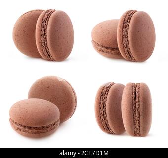 Two chocolate macaroons, collection isolated on white background Stock Photo
