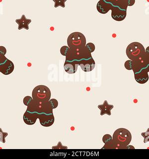 Winter seamless pattern with gingerbread cookie in flat design Stock Vector