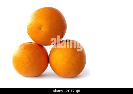 three oranges on white background Stock Photo