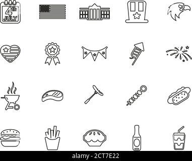 4th Of July Icons Thin Line Set Big Stock Vector