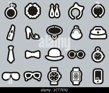 Accessories Icons White On Black Sticker Set Big Stock Vector