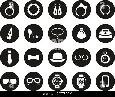 Accessories Icons White On Black Flat Design Circle Set Big Stock Vector