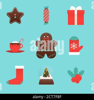 Winter and New year icon set in flat design Stock Vector