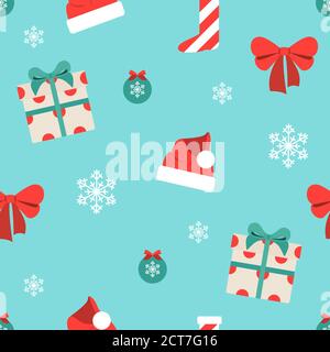 Seamless pattern with colorful festive Christmas attribute Stock Vector