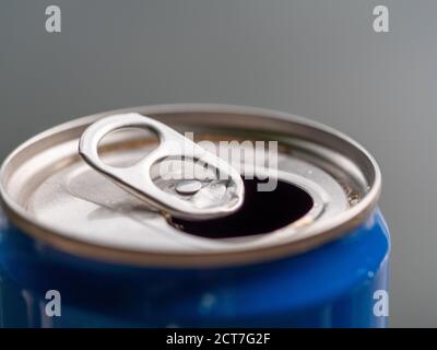 Close up view on empty blue recycling can Stock Photo