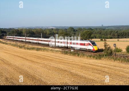 LNER Hitachi Azuma express passenger train at Plawsworth, Co. Durham, England, UK Stock Photo