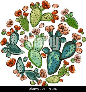 Set of banners with hand drawn prickly pear, sketch style vector illustration isolated on white background. Wild floral exotic tropical plant. Black a Stock Vector