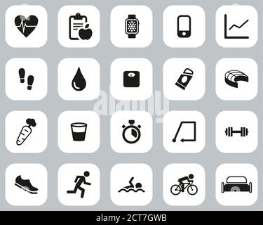 Activity Tracker Icons Black & White Flat Design Set Big Stock Vector