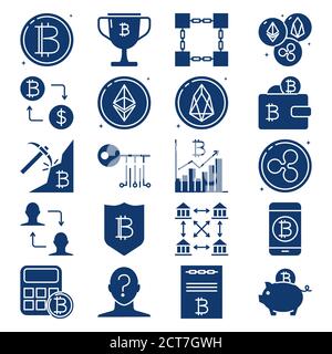 Crypto currency icon collection in flat style Stock Vector