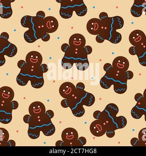 Gingerbread man Vector wrapping paper in flat design Stock Vector