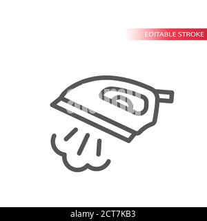Iron with steam thin line vector icon. Ironing service outline symbol, editable stroke. Stock Vector
