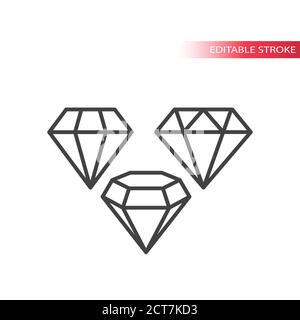 Diamond shape line vector icon set. Diamonds jewel stones outline icons, editable stroke. Stock Vector