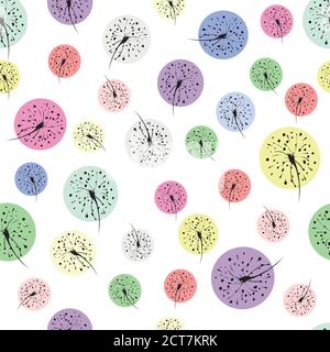 seamless pattern with flowers. Dandelions are multicolored Stock Vector