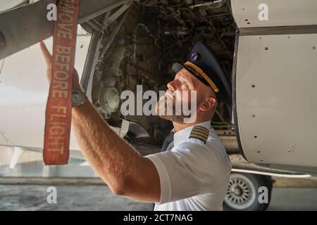 Final preparation for the safe flight in corporate aircraft Stock Photo
