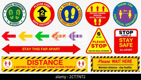 The Floor social distancing stickers or public health practices for covid-19 or health and safety protocols or new normal lifestyle concept. eps 10 ve Stock Vector