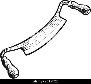 Draw knife icon in sketch style. Woodworking tool vector illustration. Stock Vector