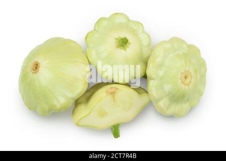 green pattypan squash isolated on white background. Top view with clipping path Stock Photo