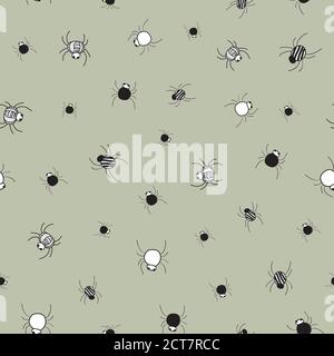Itsy Bitsy Spiders pattern on blue background seamless vector repeat surface design halloween doodle style Stock Vector