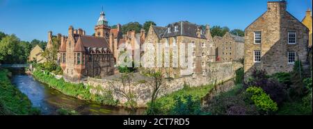 Panorama Of The Water Of Leith As It Winds Through The Historic Dean Village In Edinburgh Stock Photo