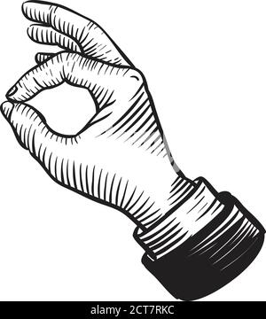 Okay gesture using thumb and index finger. Retro sketch style vector illustration. Stock Vector