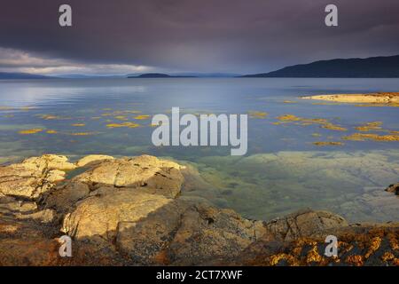 View looking across Inner Sound with the Isle of Skye in the distance, West Highlands, Scotland. UK Stock Photo