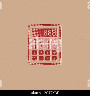Calculator icon in halftone style. Grunge background vector illustration. Stock Vector