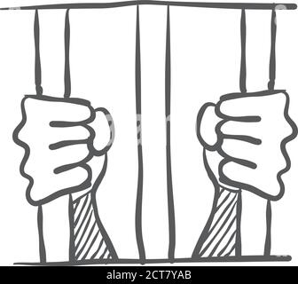 Arrested mane in jail Sad prisoner Criminal in jail cell Hand drawn  Stickman cartoon Doodle sketch Vector graphic illustration Stock Vector   Adobe Stock