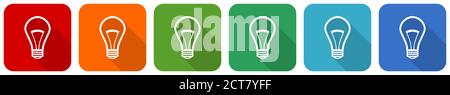 Bulb icon set, flat design vector illustration in 6 colors options for webdesign and mobile applications Stock Vector
