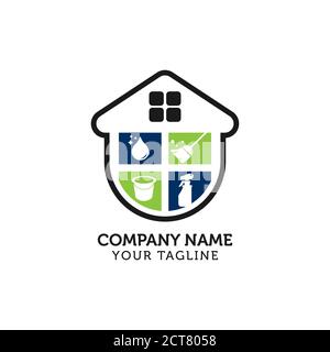 Cleaning Service Business logo design, Eco Friendly Concept for Interior, Home and Building Stock Vector