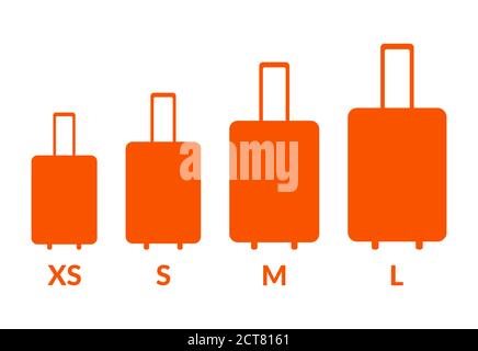 Luggage sizes XS, S, M, L. Baggage icons size vector set Stock Vector