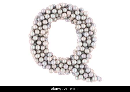 Letter Q from white pearls, 3D rendering isolated on white background Stock Photo