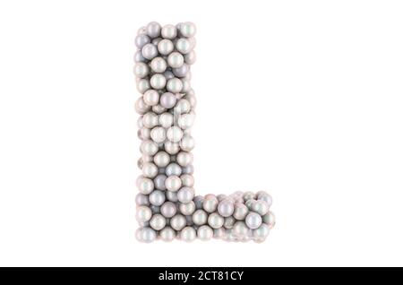 Letter L from white pearls, 3D rendering isolated on white background Stock Photo