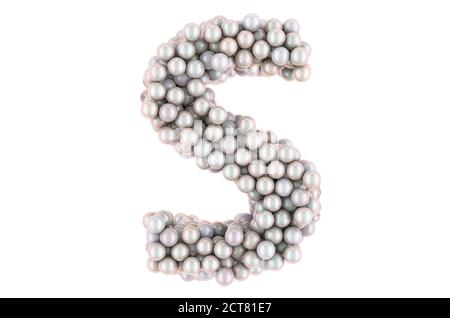 Letter S from white pearls, 3D rendering isolated on white background Stock Photo