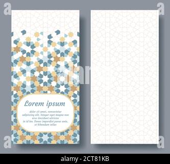 Arabic double card for invitation, celebration, save the date, wedding performed in arabic geometric tile. Colofrul card vector template Stock Vector