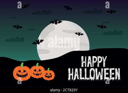 Halloween pumpkins cartoons with bats vector design Stock Vector