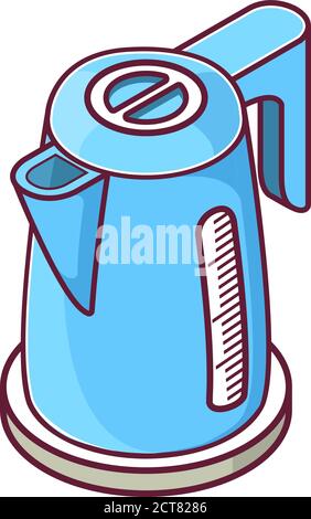 Isometric electric kettle water boiling.Kitchen equipment household appliances. Stock Vector