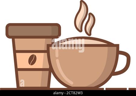 Coffee cup and mug, cappuccino skin and milk.In flat the line an art a vector. Stock Vector