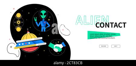Alien contact - colorful flat design style web banner Stock Vector