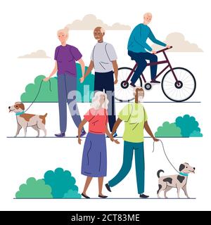 senior people, doing different activities and hobbies Stock Vector