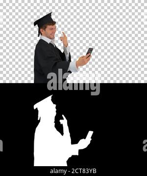 Graduate student taking selfie with different gestures, Alpha Ch Stock Photo