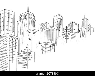 City graphic black white cityscape skyline sketch illustration vector ...