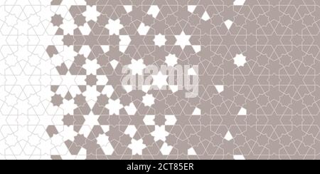 Islamic halftone vector background border texture. Geometric halftone texture with mosaic disintegration. Stock Vector