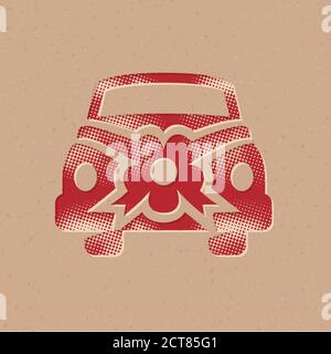 Green car icon in halftone style. Grunge background vector illustration. Stock Vector