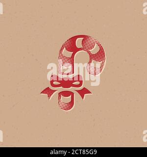 Candy cane icon in halftone style. Grunge background vector illustration. Stock Vector