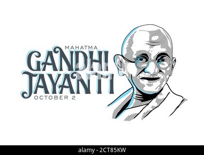 Mahatma Gandhi line drawing vector with Gandhi Jayanti Text White Background Stock Vector