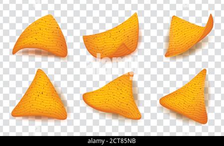 Nachos corn chips set on transparent background. Traditional Mexican food, vector illustration collection in realistic style Stock Vector