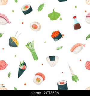 Asian cuisine - colorful flat design style pattern Stock Vector