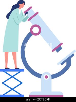 Research scientist looking through a microscope. Scientist equipment, education scientific, medical microscope. Vector illustration Stock Vector