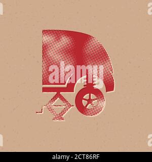 Jacked car icons in halftone style. Automotive vehicle maintenance service. Grunge background vector illustration. Stock Vector