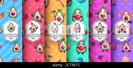 Cute cartoon avocado - seamless pattern Stock Vector